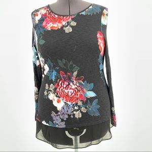 Roman Floral Burnout Long Sleeve Pullover Blouse